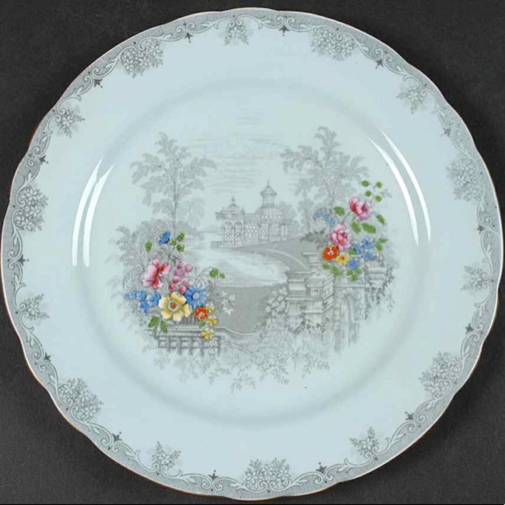Aynsley Queens Garden Blue Enameled Scalloped Bread Plate vintage. - Picture 12 of 15